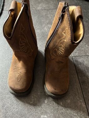 Brown Leather Cowboy Boots with Side Zipper